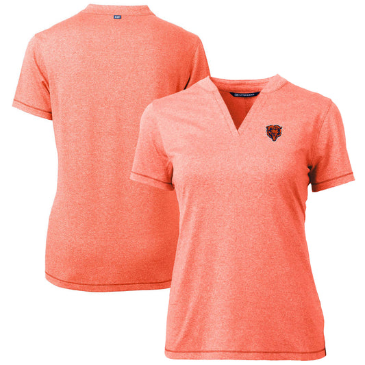 Women's Cutter & Buck Heather Orange Chicago Bears Throwback Logo Forge Blade V-Neck Polo