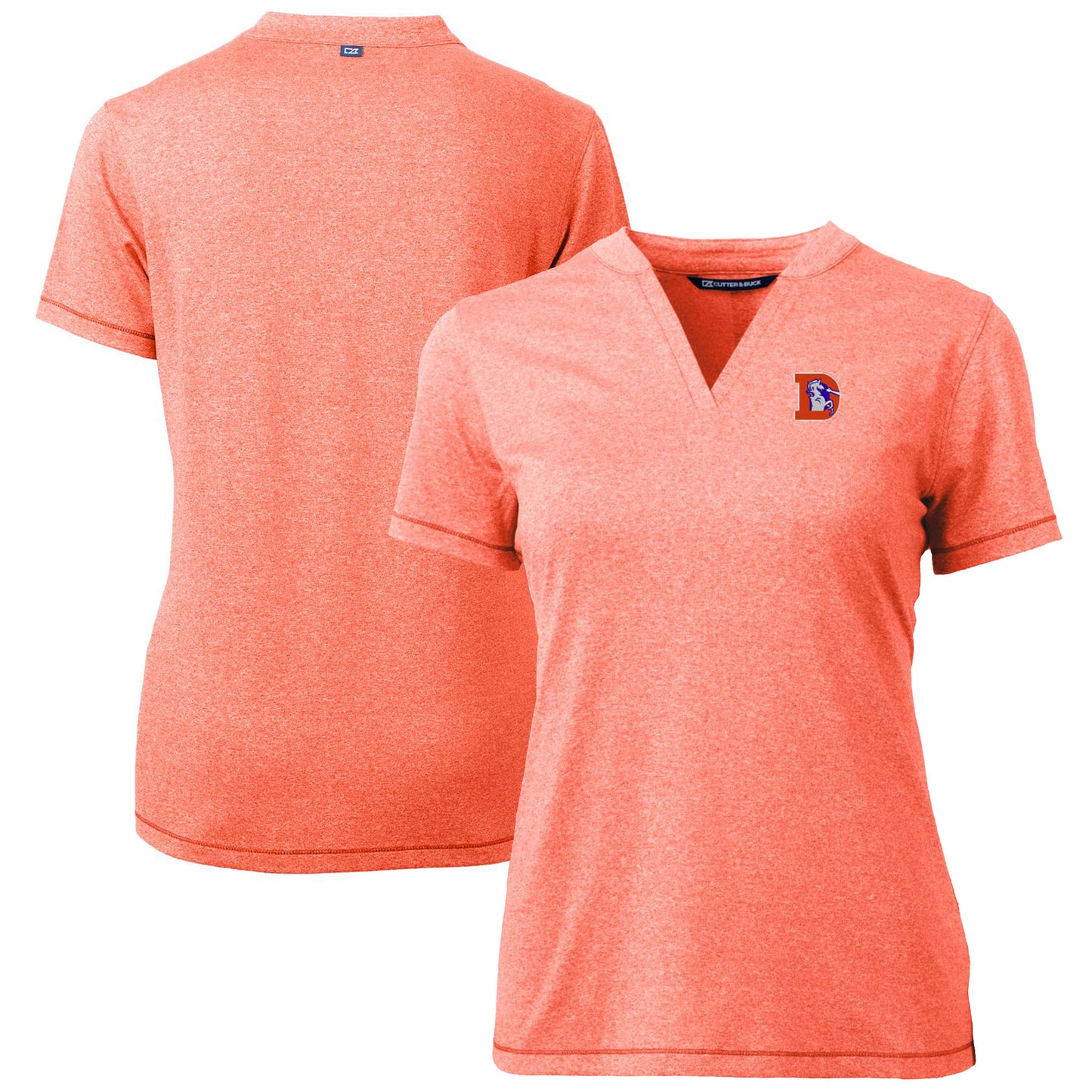 Women's Cutter & Buck Heather Orange Denver Broncos Throwback Logo Forge Blade V-Neck Polo