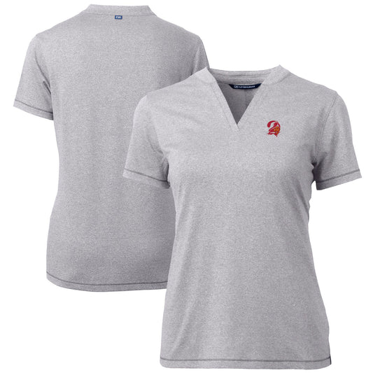 Women's Cutter & Buck Heather Gray Tampa Bay Buccaneers Throwback Logo Forge Blade V-Neck Polo