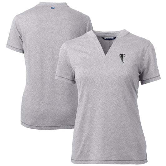 Women's Cutter & Buck Heather Gray Atlanta Falcons Throwback Logo Forge Blade V-Neck Polo