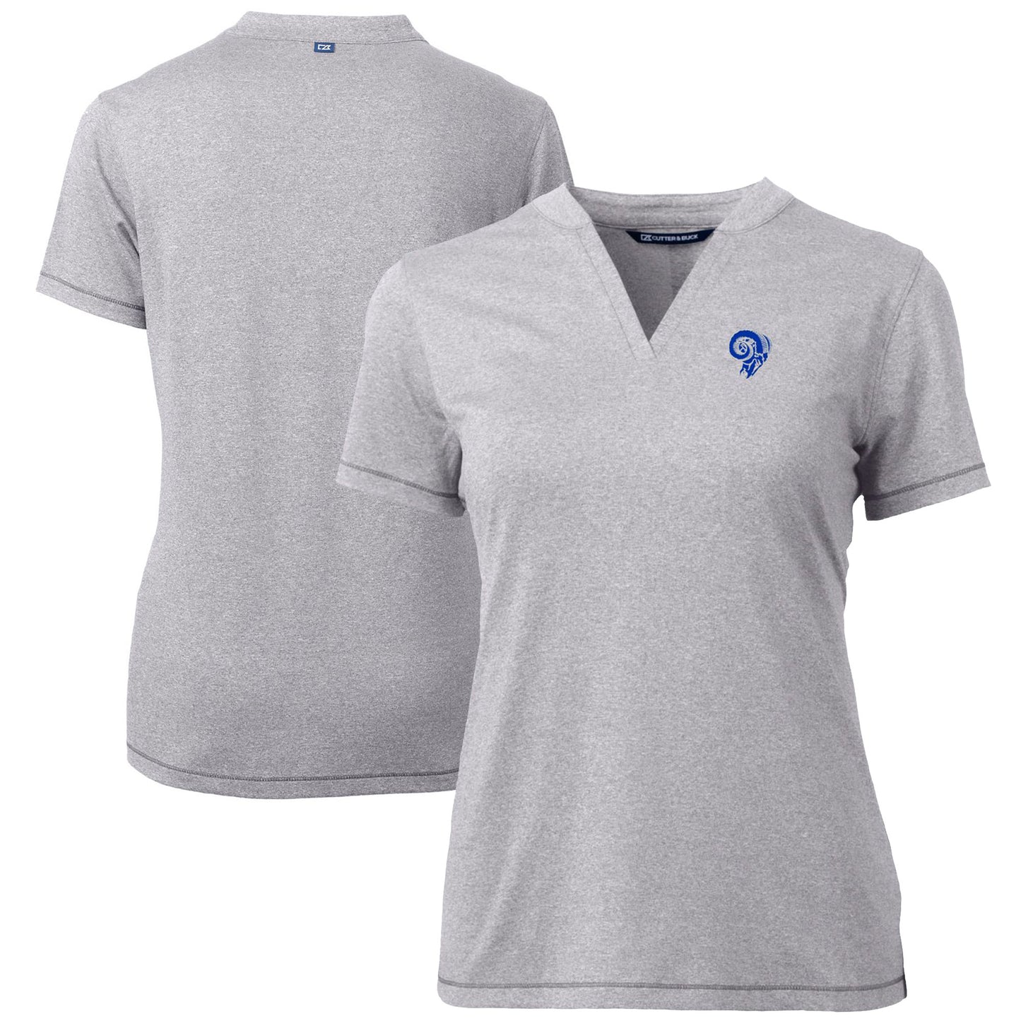 Women's Cutter & Buck Heather Gray Los Angeles Rams Throwback Logo Forge Blade V-Neck Polo