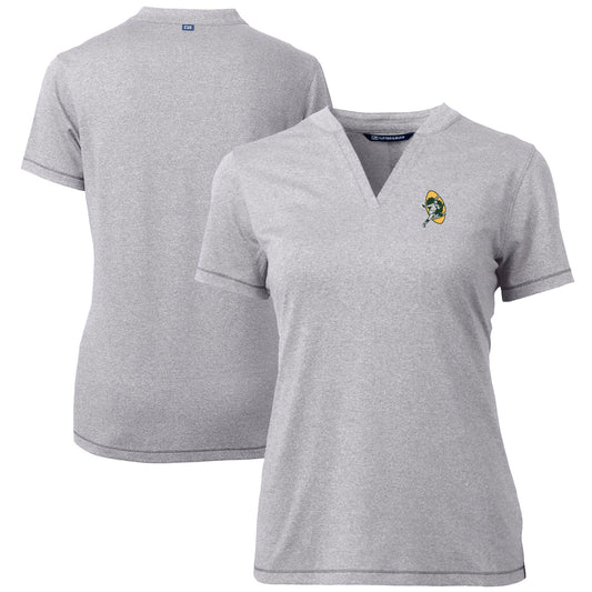 Women's Cutter & Buck Heather Gray Green Bay Packers Throwback Logo Forge Blade V-Neck Polo