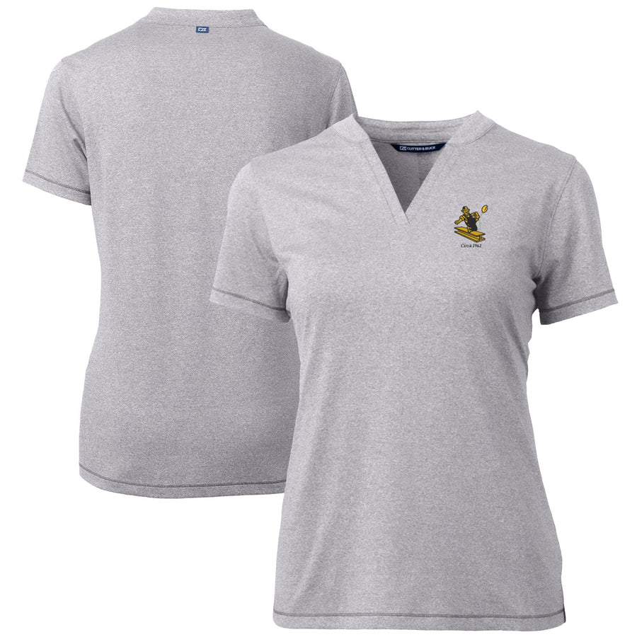 Women's Cutter & Buck Heather Gray Pittsburgh Steelers Throwback Logo Forge Blade V-Neck Polo