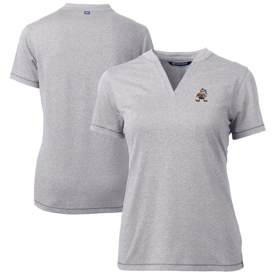 Women's Cutter & Buck Heather Gray Cleveland Browns Throwback Logo Forge Blade V-Neck Polo