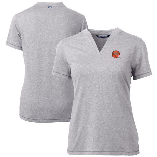 Women's Cutter & Buck Heather Gray Cincinnati Bengals Throwback Logo Forge Blade V-Neck Polo
