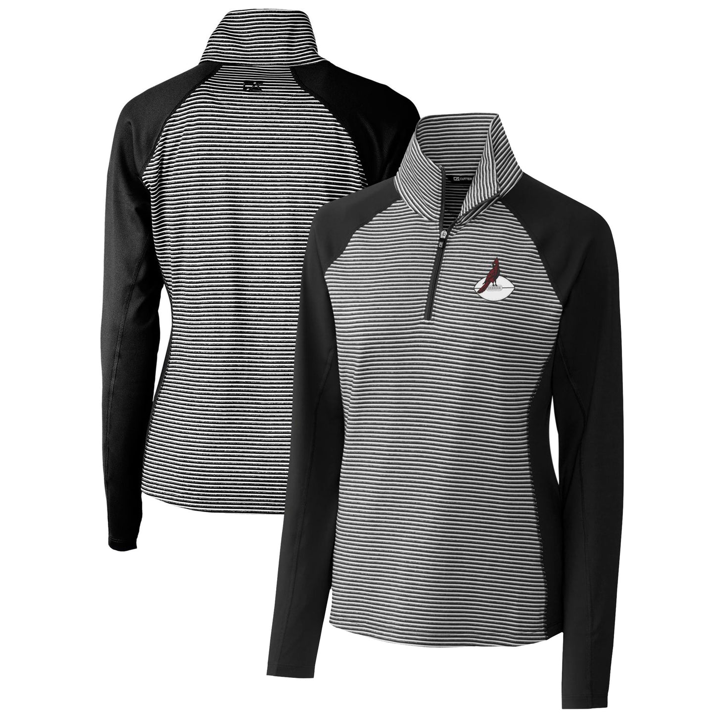 Women's Cutter & Buck Black Arizona Cardinals Throwback Logo Forge Tonal Stripe Stretch Half-Zip Pullover Top