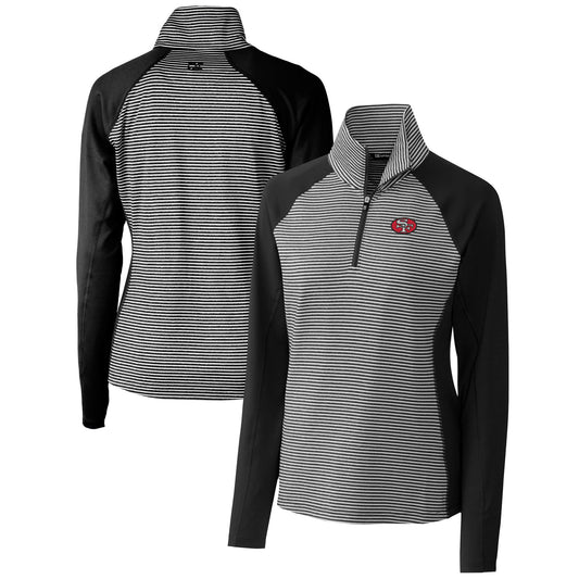 Women's Cutter & Buck Black San Francisco 49ers Throwback Logo Forge Tonal Stripe Stretch Half-Zip Pullover Top