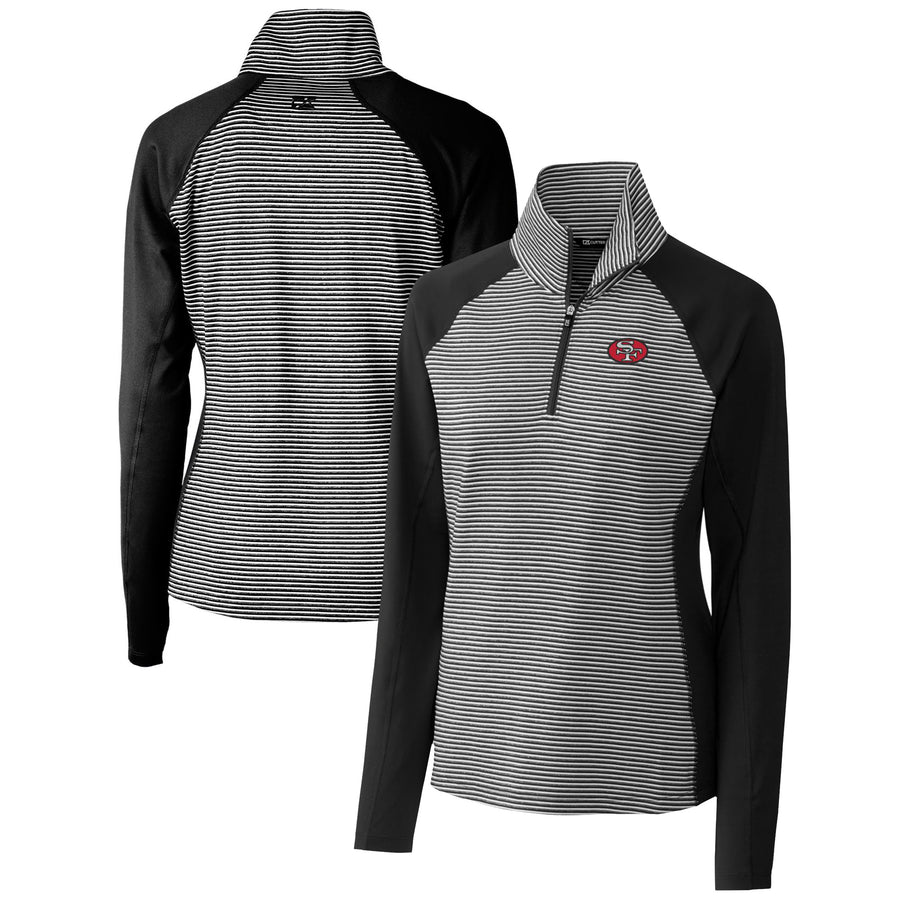 Women's Cutter & Buck Black San Francisco 49ers Throwback Logo Forge Tonal Stripe Stretch Half-Zip Pullover Top
