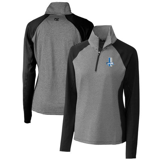 Women's Cutter & Buck Black Detroit Lions Throwback Logo Forge Tonal Stripe Stretch Half-Zip Pullover Top