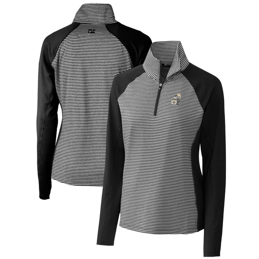 Women's Cutter & Buck Black New Orleans Saints Throwback Logo Forge Tonal Stripe Stretch Half-Zip Pullover Top