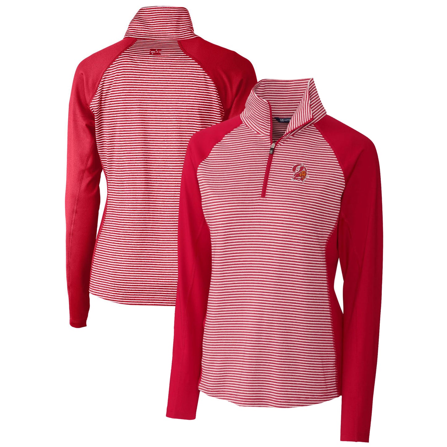 Women's Cutter & Buck Red Tampa Bay Buccaneers Throwback Logo Forge Tonal Stripe Stretch Half-Zip Pullover Top