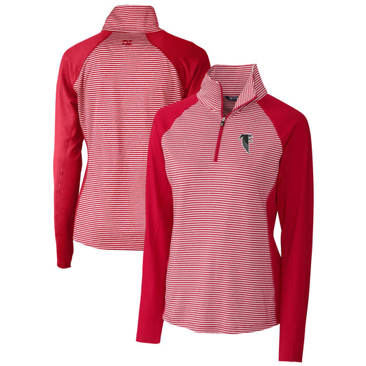 Women's Cutter & Buck Red Atlanta Falcons Throwback Logo Forge Tonal Stripe Stretch Half-Zip Pullover Top