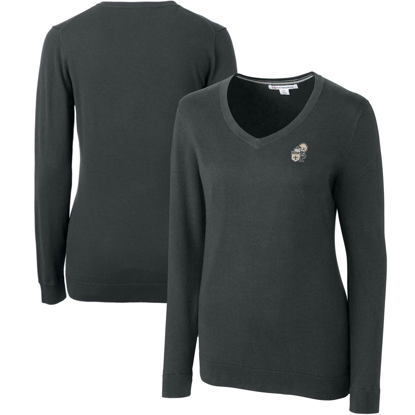 Women's Cutter & Buck Heather Charcoal New Orleans Saints Throwback Logo Lakemont Tri-Blend V-Neck Sweater