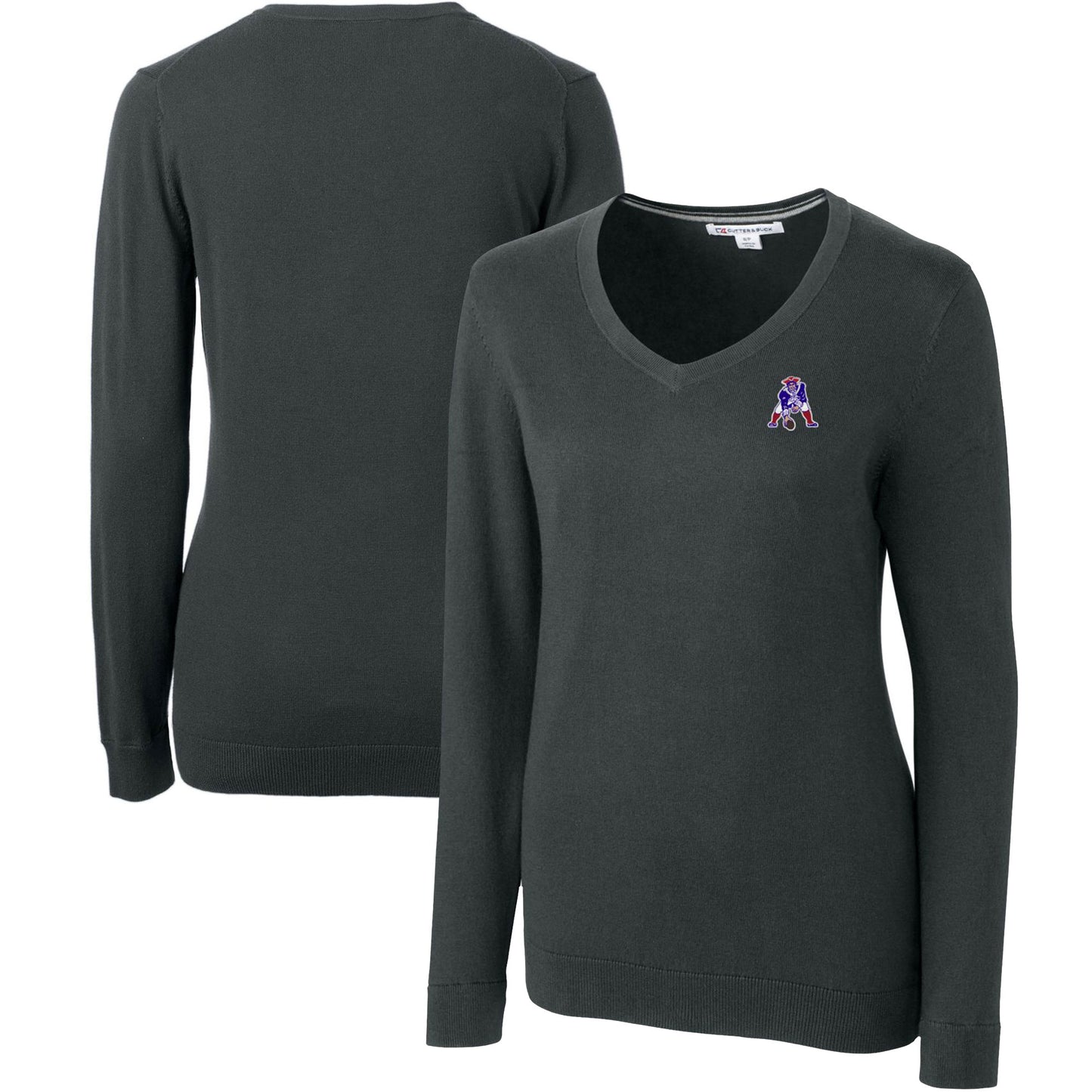 Women's Cutter & Buck Heather Charcoal New England Patriots Throwback Logo Lakemont Tri-Blend V-Neck Sweater