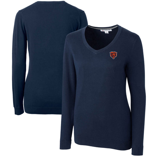 Women's Cutter & Buck Navy Chicago Bears Throwback Logo Lakemont Tri-Blend V-Neck Sweater