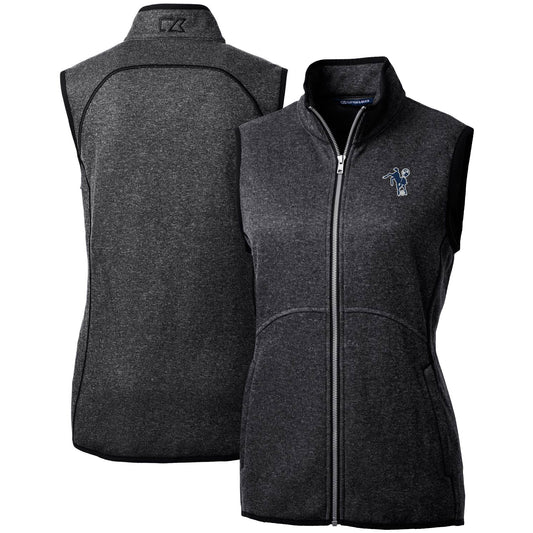 Women's Cutter & Buck Heather Charcoal Indianapolis Colts Throwback Logo Mainsail Basic Sweater Knit Fleece Full-Zip Vest