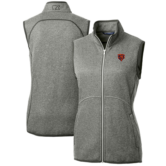 Women's Cutter & Buck Heather Gray Chicago Bears Throwback Logo Mainsail Basic Sweater Knit Fleece Full-Zip Vest