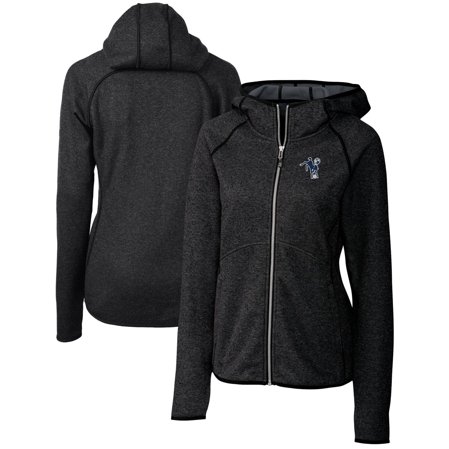 Women's Cutter & Buck Heather Charcoal Indianapolis Colts Throwback Logo Mainsail Full-Zip Jacket