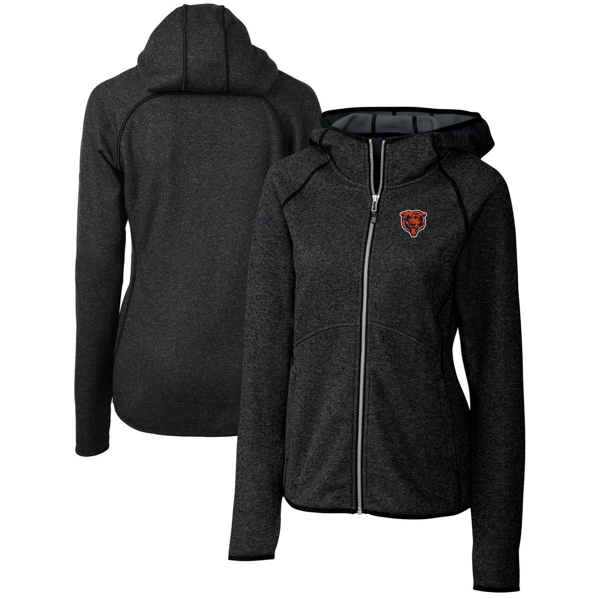 Women's Cutter & Buck Heather Charcoal Chicago Bears Throwback Logo Mainsail Full-Zip Jacket