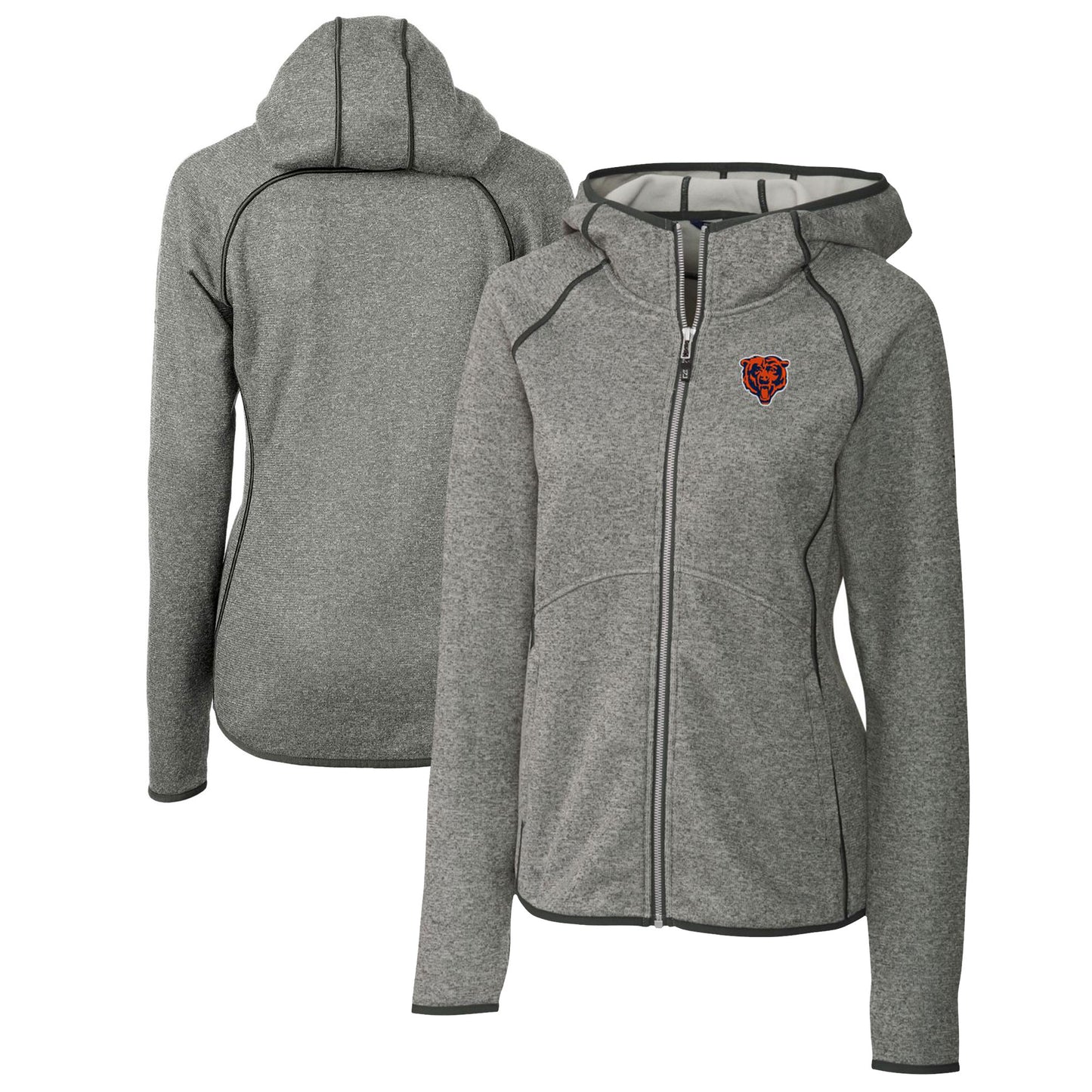 Women's Cutter & Buck Heather Gray Chicago Bears Throwback Logo Mainsail Full-Zip Jacket