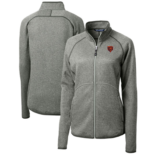 Women's Cutter & Buck Heather Gray Chicago Bears Throwback Logo Mainsail Sweater Knit Fleece Full-Zip Jacket