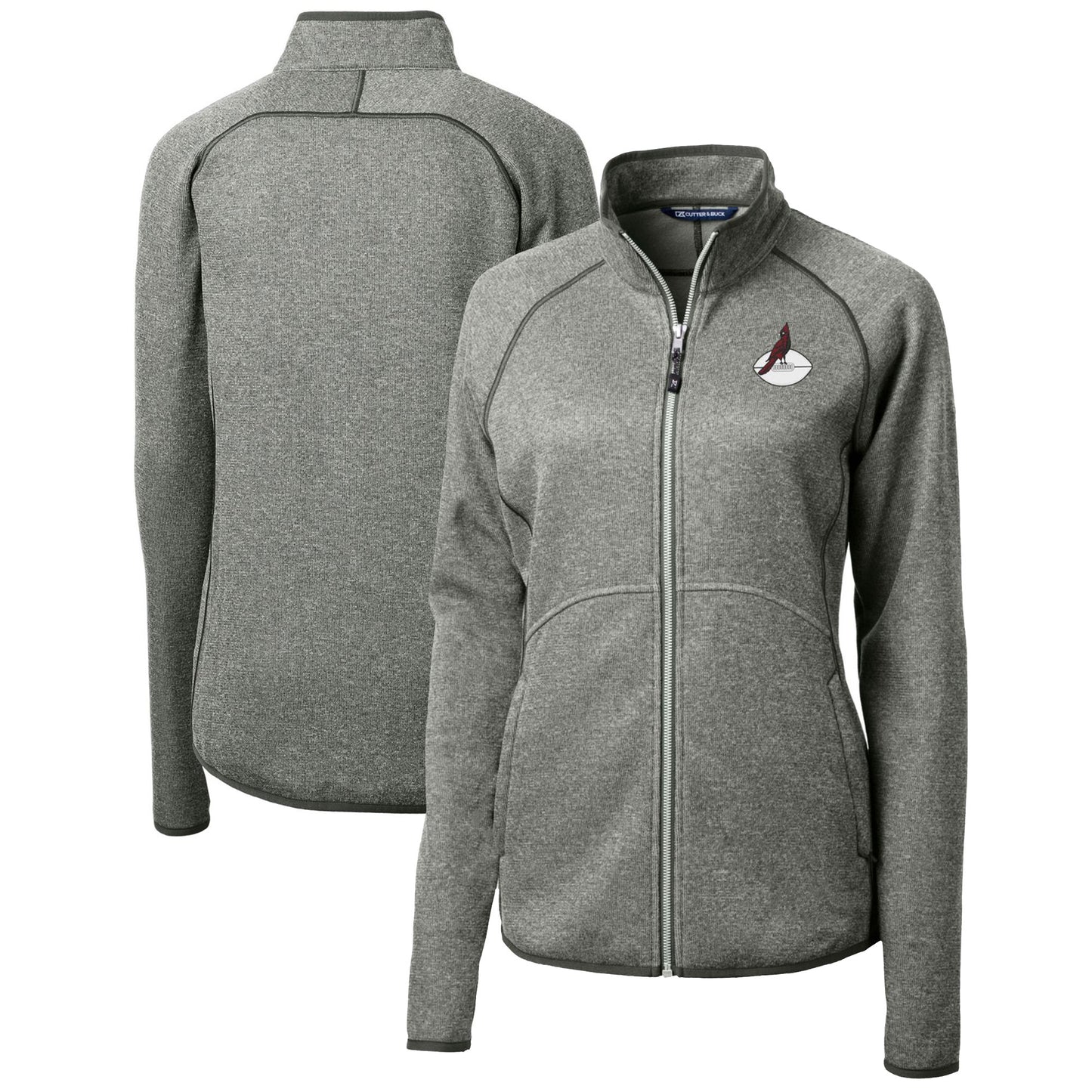 Women's Cutter & Buck Heather Gray Arizona Cardinals Throwback Logo Mainsail Sweater Knit Fleece Full-Zip Jacket