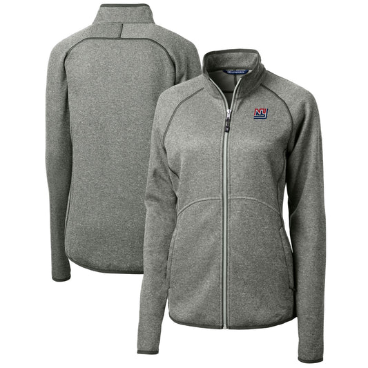 Women's Cutter & Buck Heather Gray New York Giants Throwback Logo Mainsail Sweater Knit Fleece Full-Zip Jacket