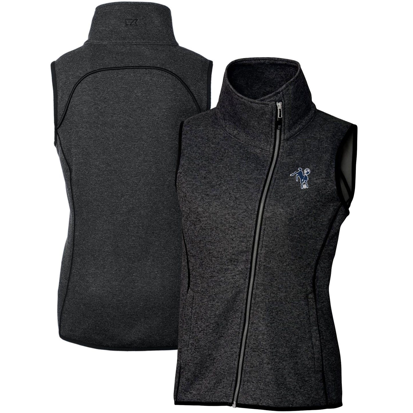 Women's Cutter & Buck Heather Charcoal Indianapolis Colts Throwback Logo Mainsail Full-Zip Vest