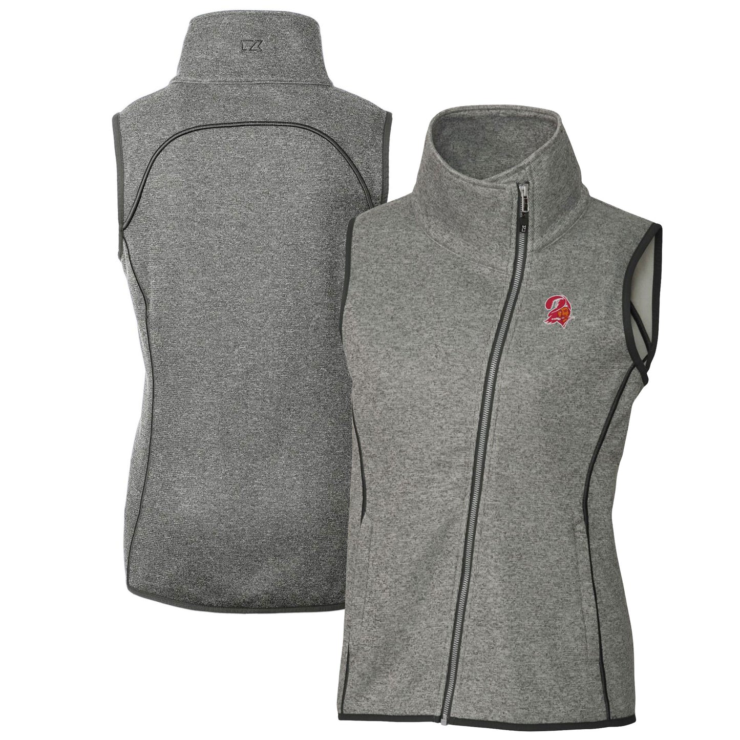 Women's Cutter & Buck Heather Gray Tampa Bay Buccaneers Throwback Logo Mainsail Full-Zip Vest