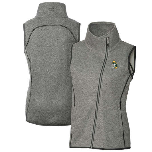 Women's Cutter & Buck Heather Gray Green Bay Packers Throwback Logo Mainsail Full-Zip Vest