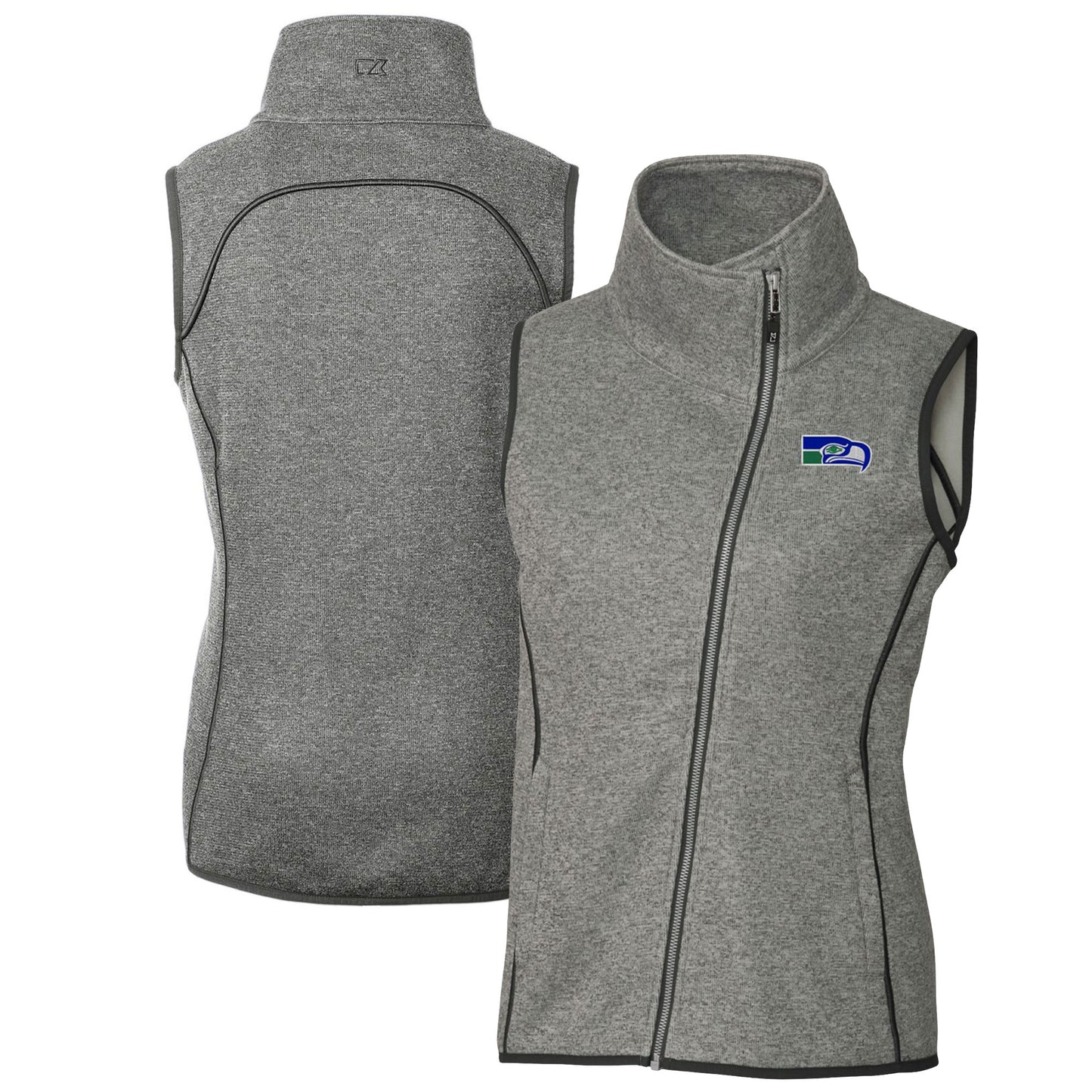 Women's Cutter & Buck Heather Gray Seattle Seahawks Throwback Logo Mainsail Full-Zip Vest