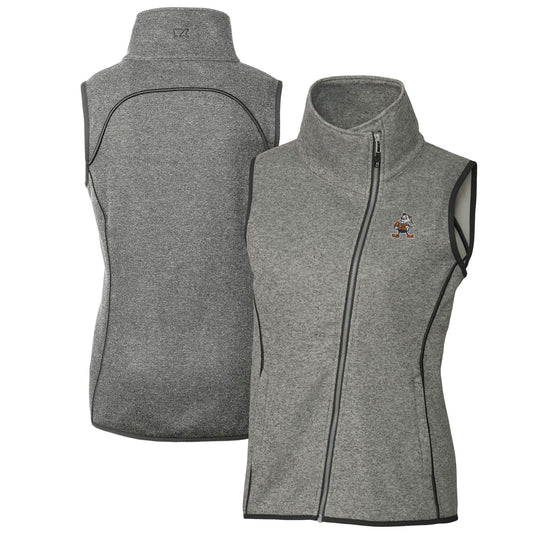 Women's Cutter & Buck Heather Gray Cleveland Browns Throwback Logo Mainsail Full-Zip Vest