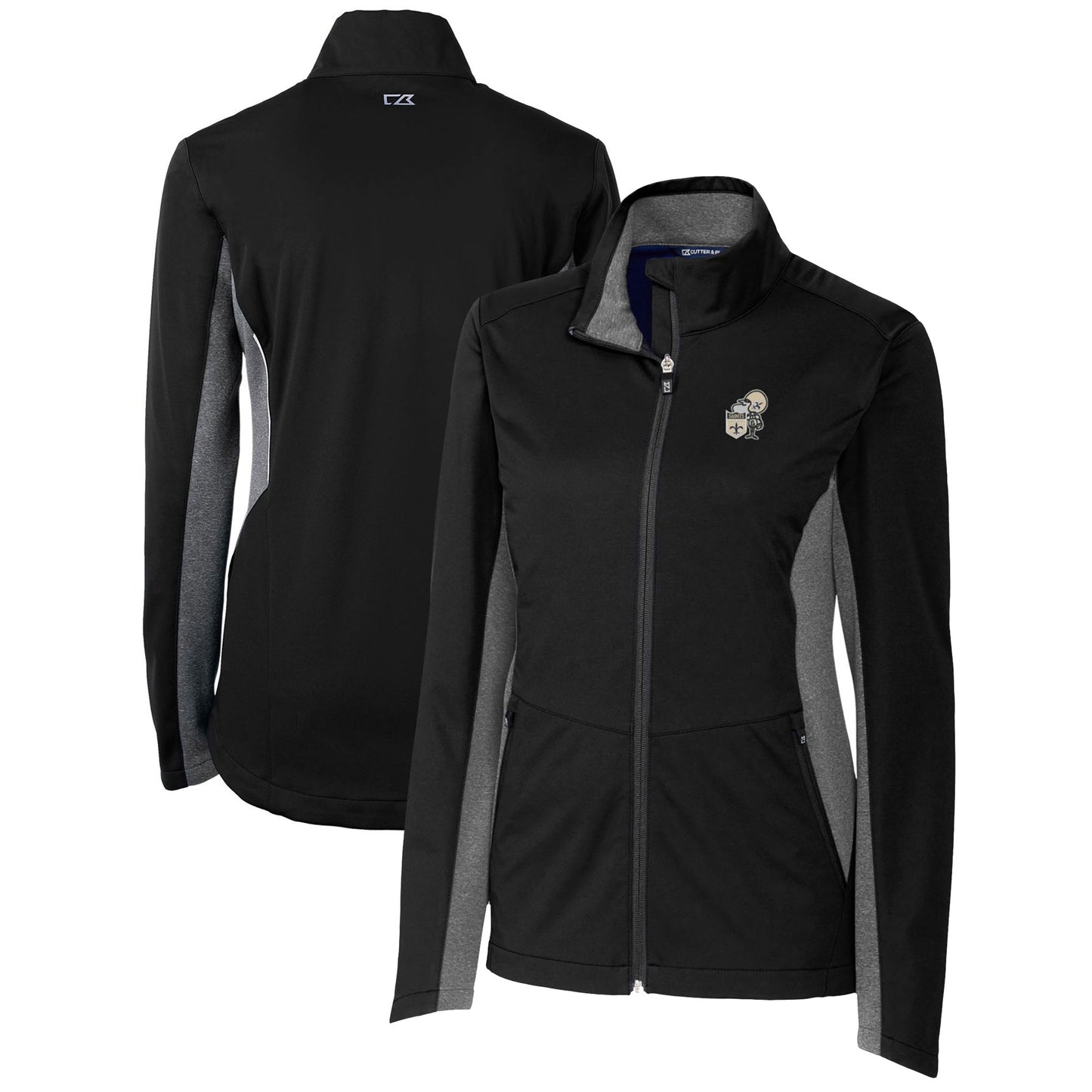 Women's Cutter & Buck Black New Orleans Saints Throwback Logo Navigate Softshell Full-Zip Jacket