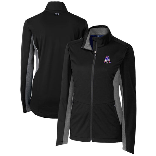 Women's Cutter & Buck Black New England Patriots Throwback Logo Navigate Softshell Full-Zip Jacket