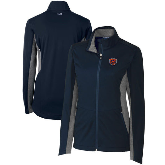 Women's Cutter & Buck Navy Chicago Bears Throwback Logo Navigate Softshell Full-Zip Jacket