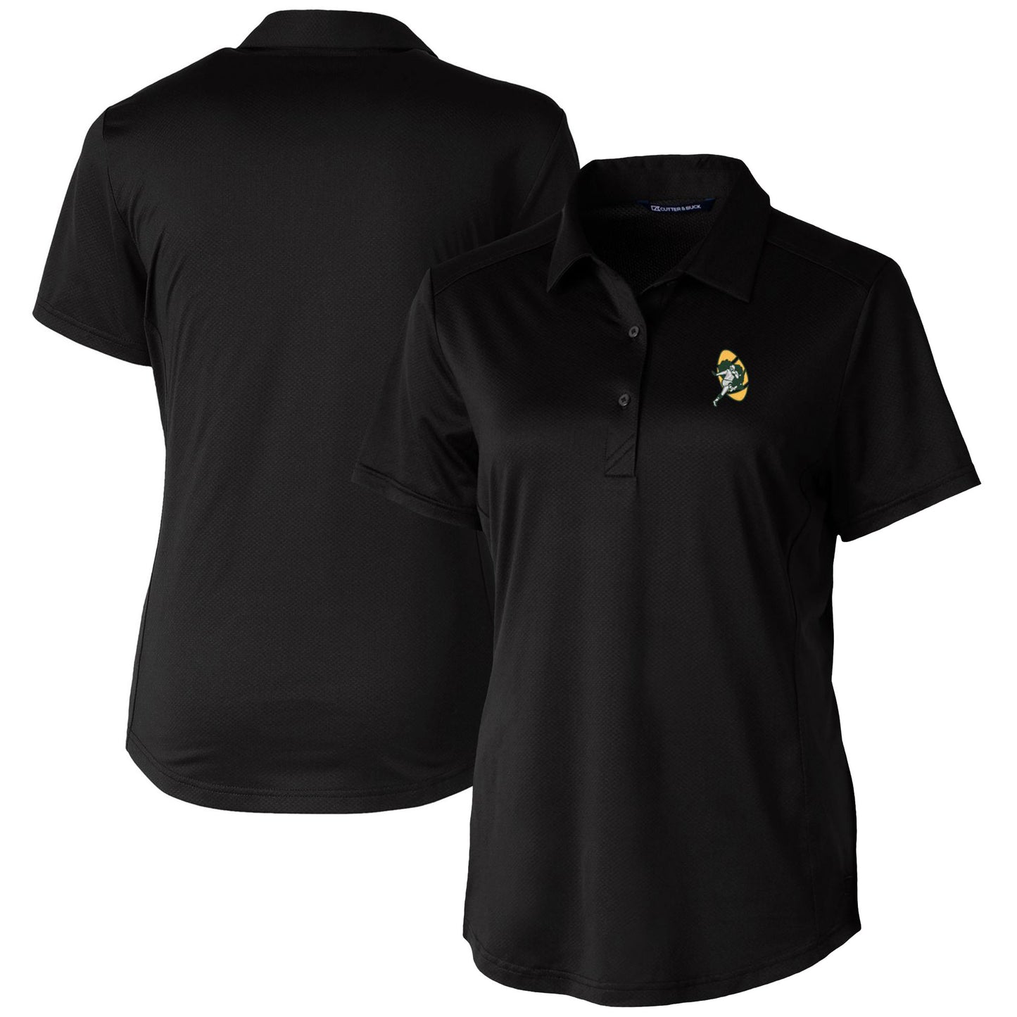 Women's Cutter & Buck Black Green Bay Packers Throwback Logo Prospect Textured Stretch Polo