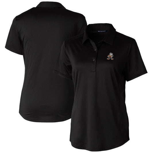 Women's Cutter & Buck Black Cleveland Browns Throwback Logo Prospect Textured Stretch Polo