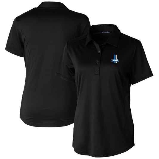 Women's Cutter & Buck Black Detroit Lions Throwback Logo Prospect Textured Stretch Polo