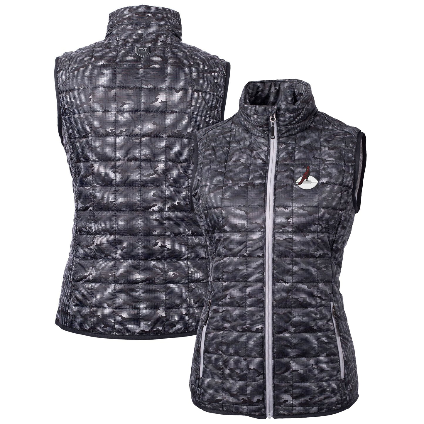 Women's Cutter & Buck Black Arizona Cardinals Throwback Logo Rainier PrimaLoft Eco Printed Full-Zip Puffer Vest