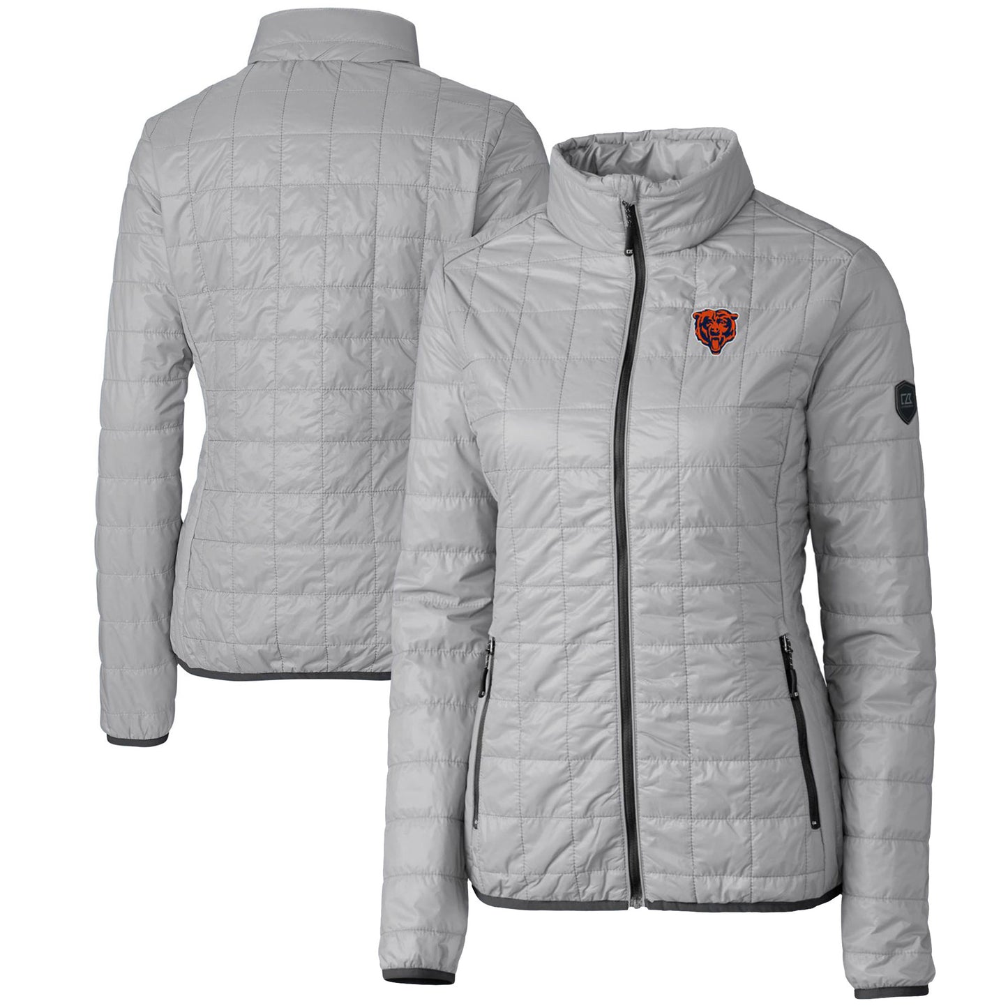 Women's Cutter & Buck Gray Chicago Bears Throwback Logo Rainier PrimaLoft Eco Full-Zip Puffer Jacket