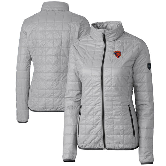 Women's Cutter & Buck Gray Chicago Bears Throwback Logo Rainier PrimaLoft Eco Full-Zip Puffer Jacket