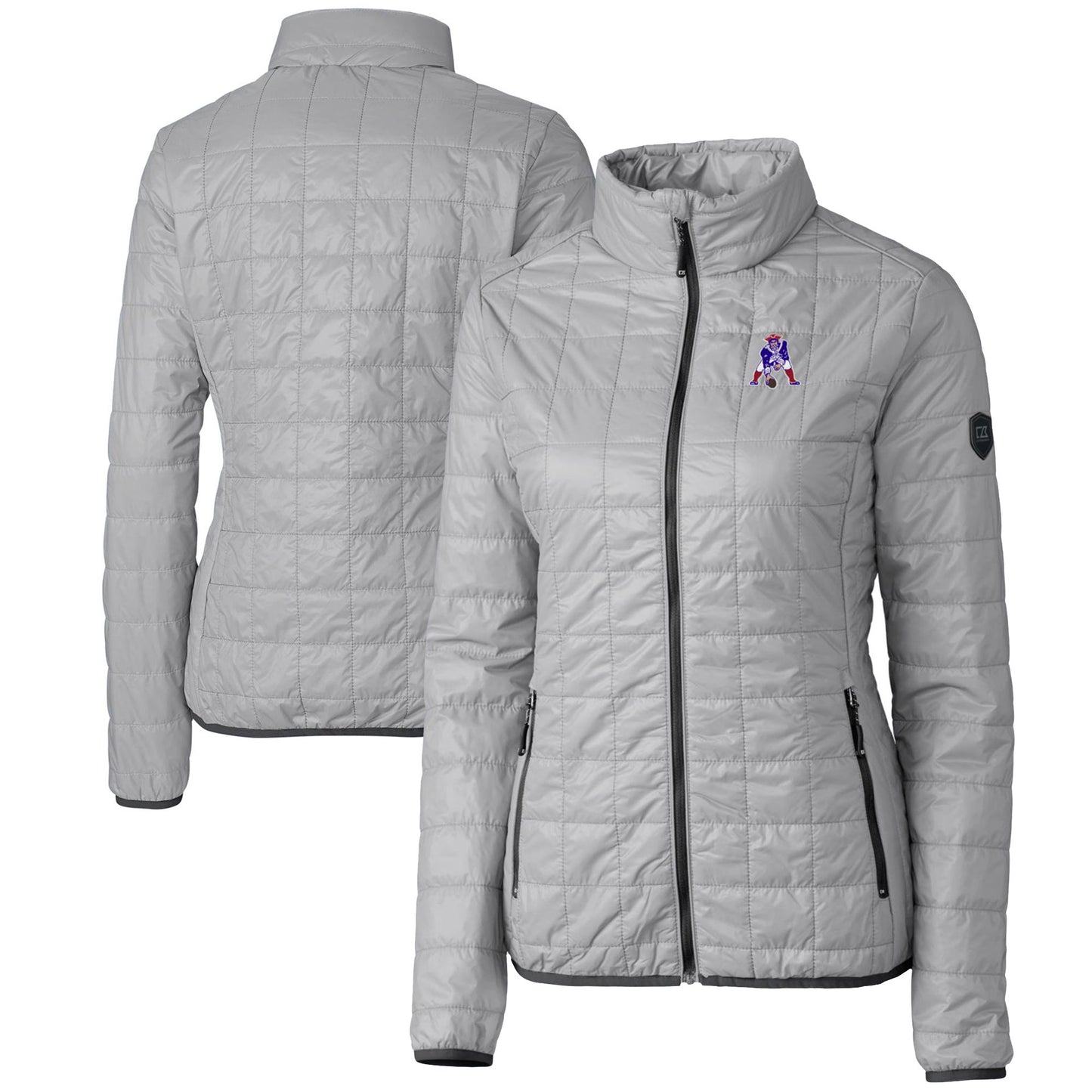 Women's Cutter & Buck Gray New England Patriots Throwback Logo Rainier PrimaLoft Eco Full-Zip Puffer Jacket