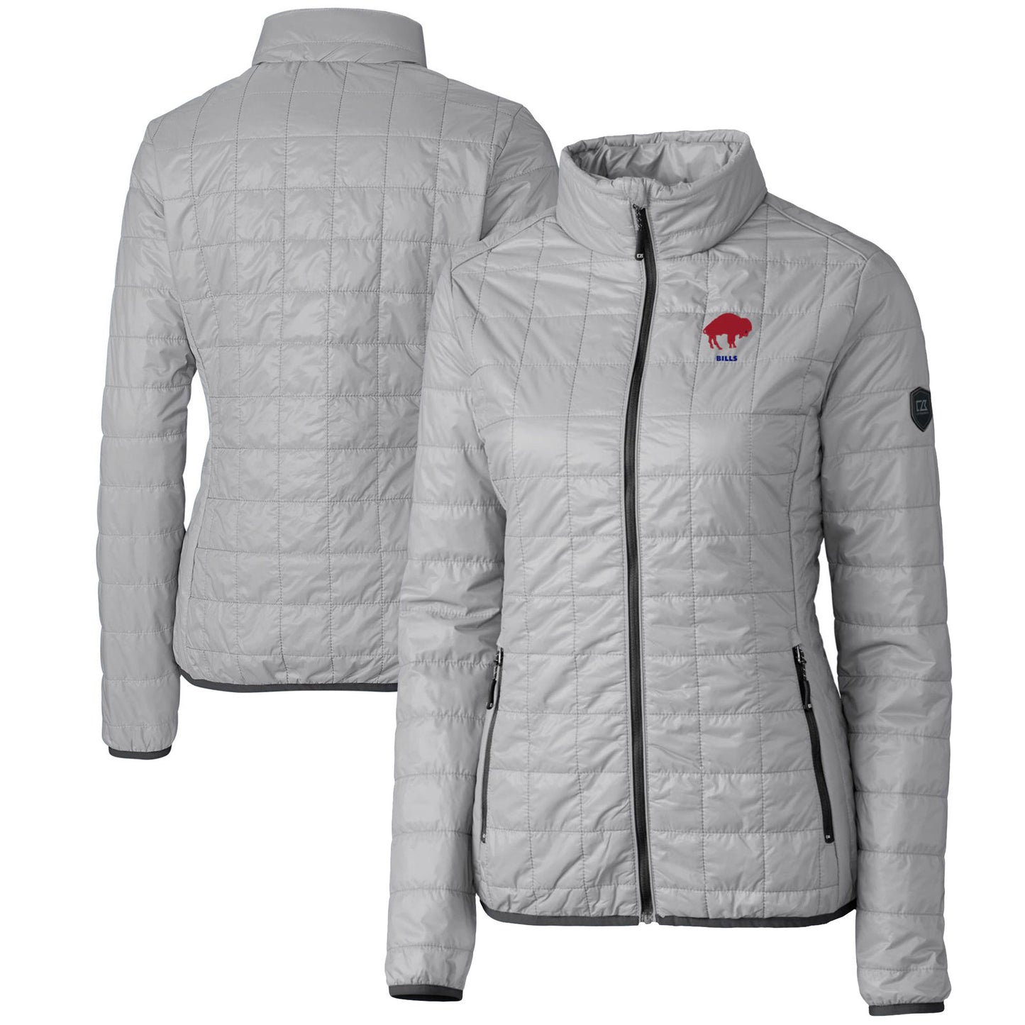 Women's Cutter & Buck Gray Buffalo Bills Throwback Logo Rainier PrimaLoft Eco Full-Zip Puffer Jacket