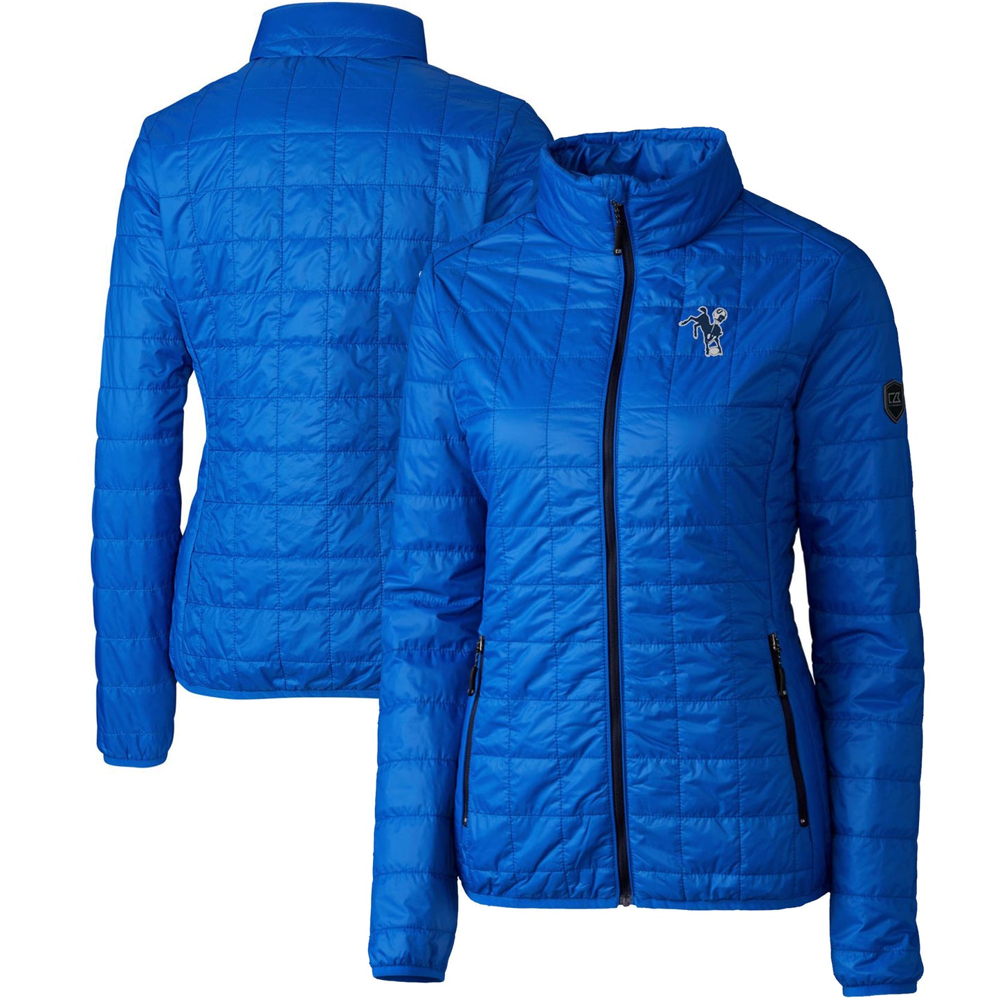 Women's Cutter & Buck Royal Indianapolis Colts Throwback Logo Rainier PrimaLoft Eco Full-Zip Puffer Jacket