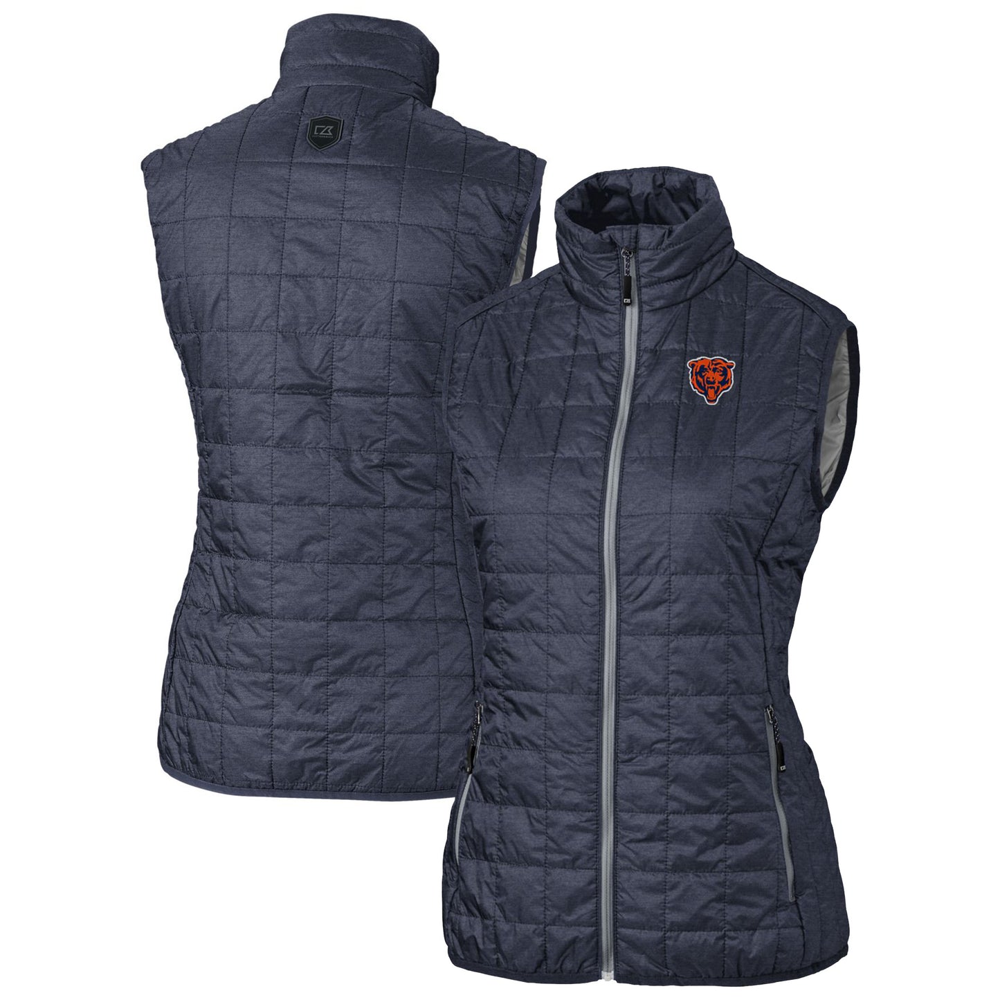 Women's Cutter & Buck Heather Navy Chicago Bears Throwback Logo Rainier PrimaLoft Eco Full-Zip Puffer Vest