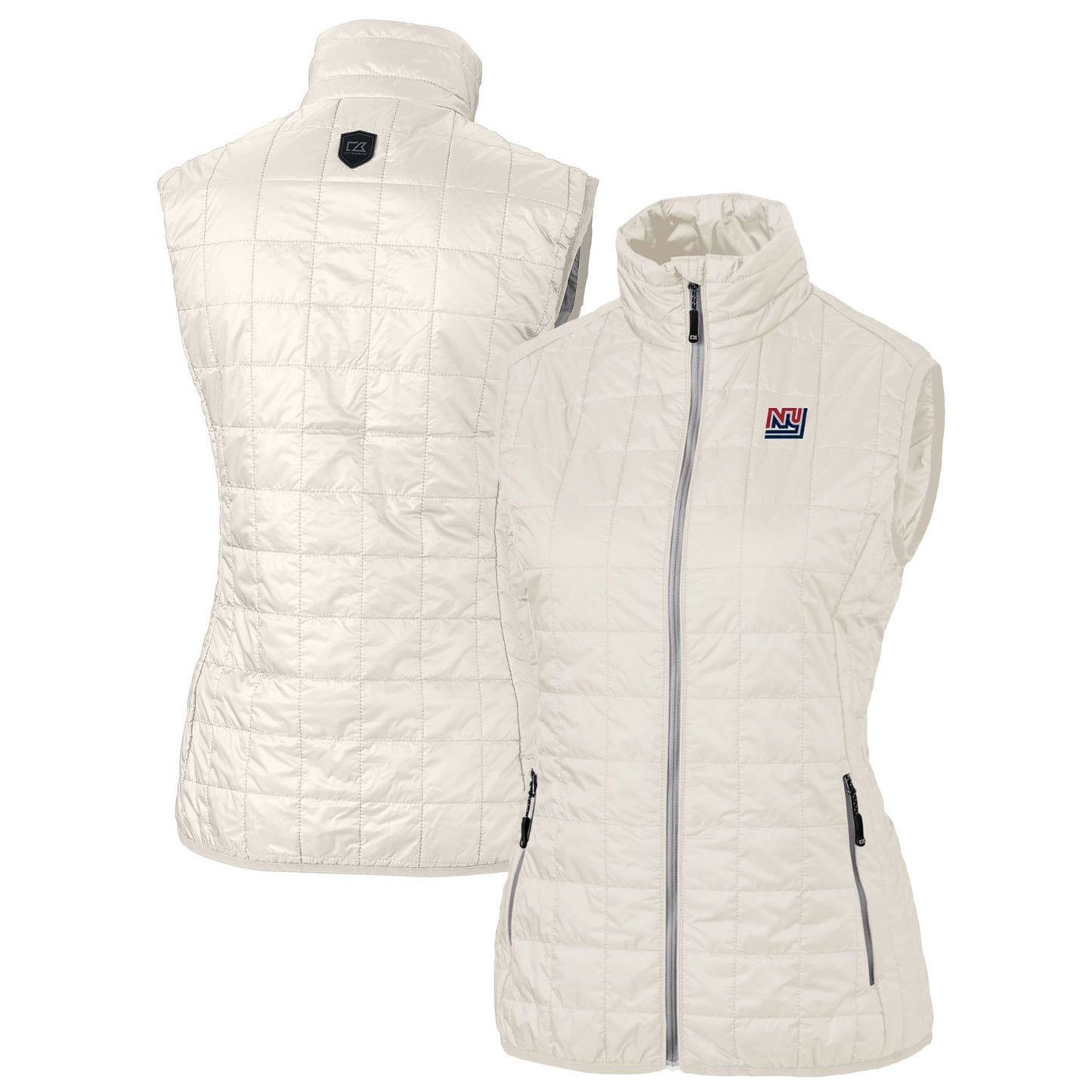 Women's Cutter & Buck Cream New York Giants Throwback Logo Rainier PrimaLoft Eco Full-Zip Puffer Vest