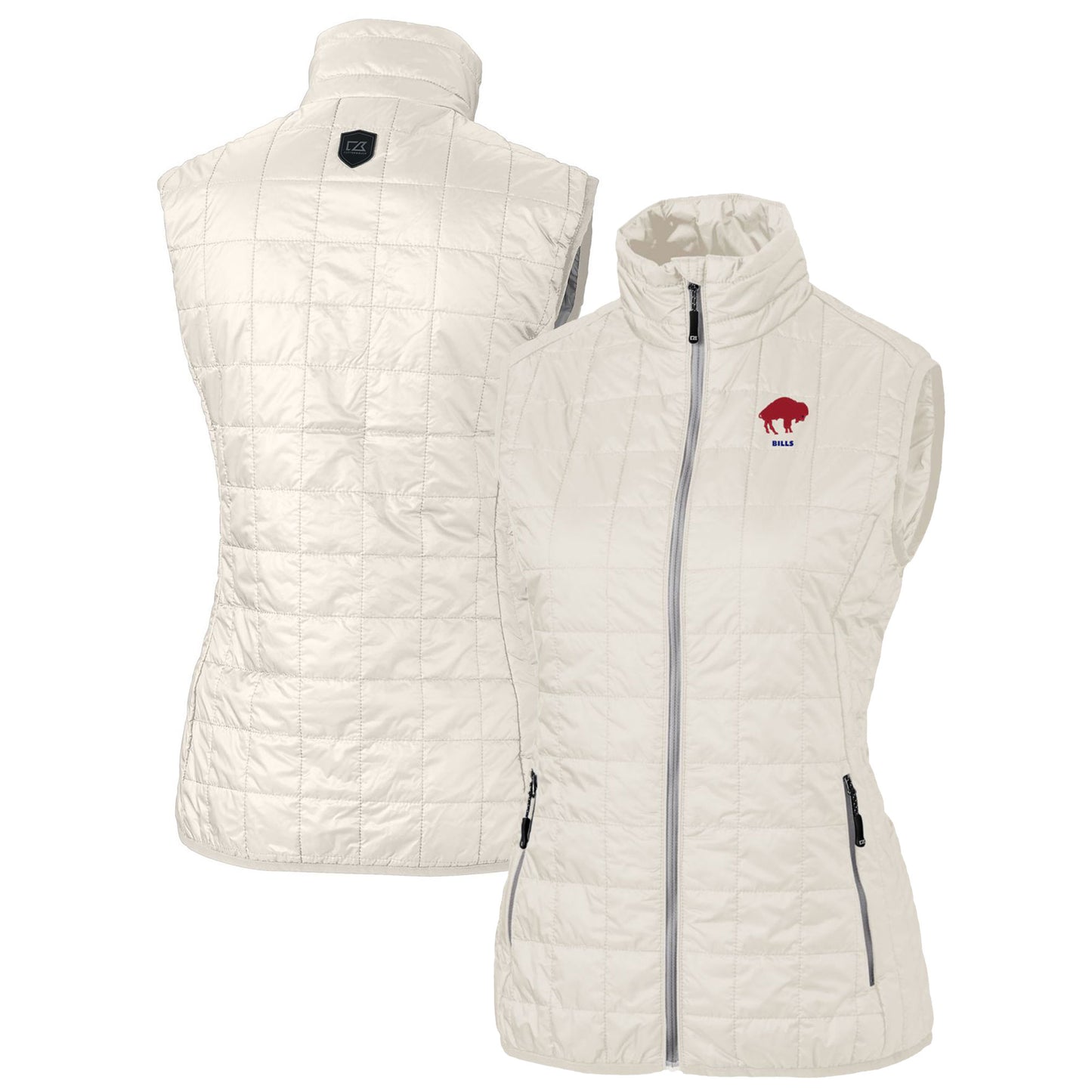 Women's Cutter & Buck Cream Buffalo Bills Throwback Logo Rainier PrimaLoft Eco Full-Zip Puffer Vest