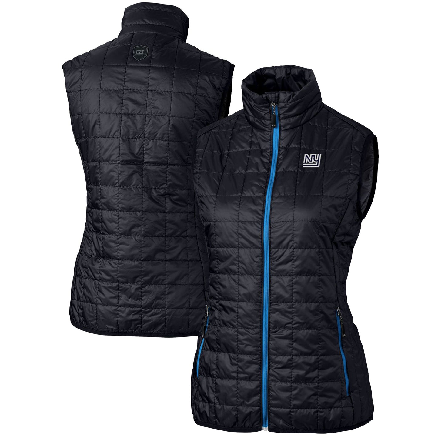 Women's Cutter & Buck Navy New York Giants Throwback Logo Rainier PrimaLoft Eco Full-Zip Puffer Vest