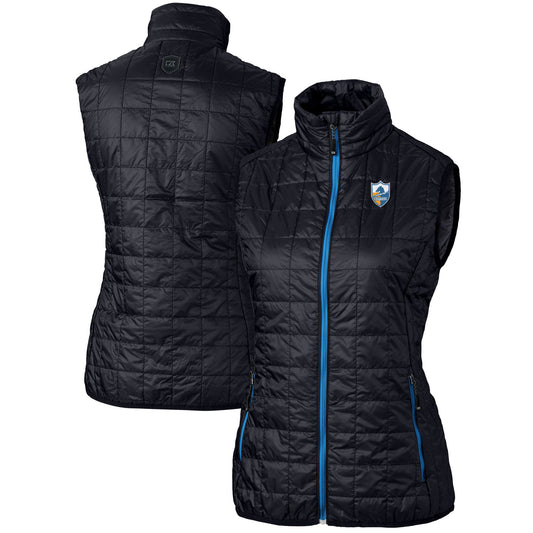 Women's Cutter & Buck Navy Los Angeles Chargers Throwback Logo Rainier PrimaLoft Eco Full-Zip Puffer Vest