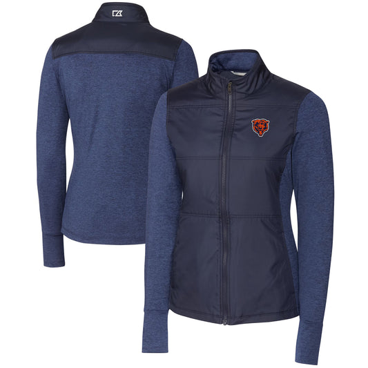Women's Cutter & Buck Navy Chicago Bears Throwback Logo Stealth Hybrid Quilted Full-Zip Windbreaker Jacket